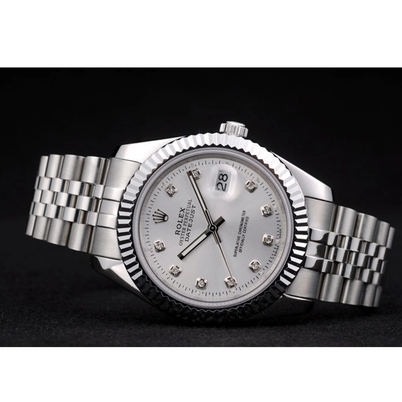 AAA Replica Watches Stainless 41996 Dial Swiss Rolex Steel DateJust Silver Ribbed Bezel 0709